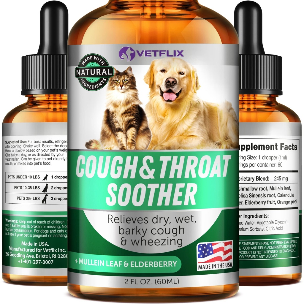 Kennel Cough Research for Dogs & Cats - Made in USA - Dog Allergy & Cat Asthma Relief - Mullen Leaf & Elderberry Blend - Dry, wet & Barky Cough Relief for Dogs & Cats - All Breeds & Suppose - 2 Fl Oz (英语:美国英语:Mullen Leaf & Elderberry Blend) - 干,湿和巴基 对狗和猫的 cough relief for Dogs & Cats - All Breeds & Spession - 2 Fl Oz (英语)