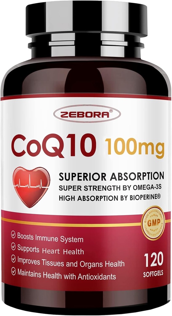 CoQ10-100mg-Softgels配有PQQ,BioPerine & Omega-3,Coenzyme Q10 高吸力,强抗氧化剂,支持心脏和能量生产的补充
