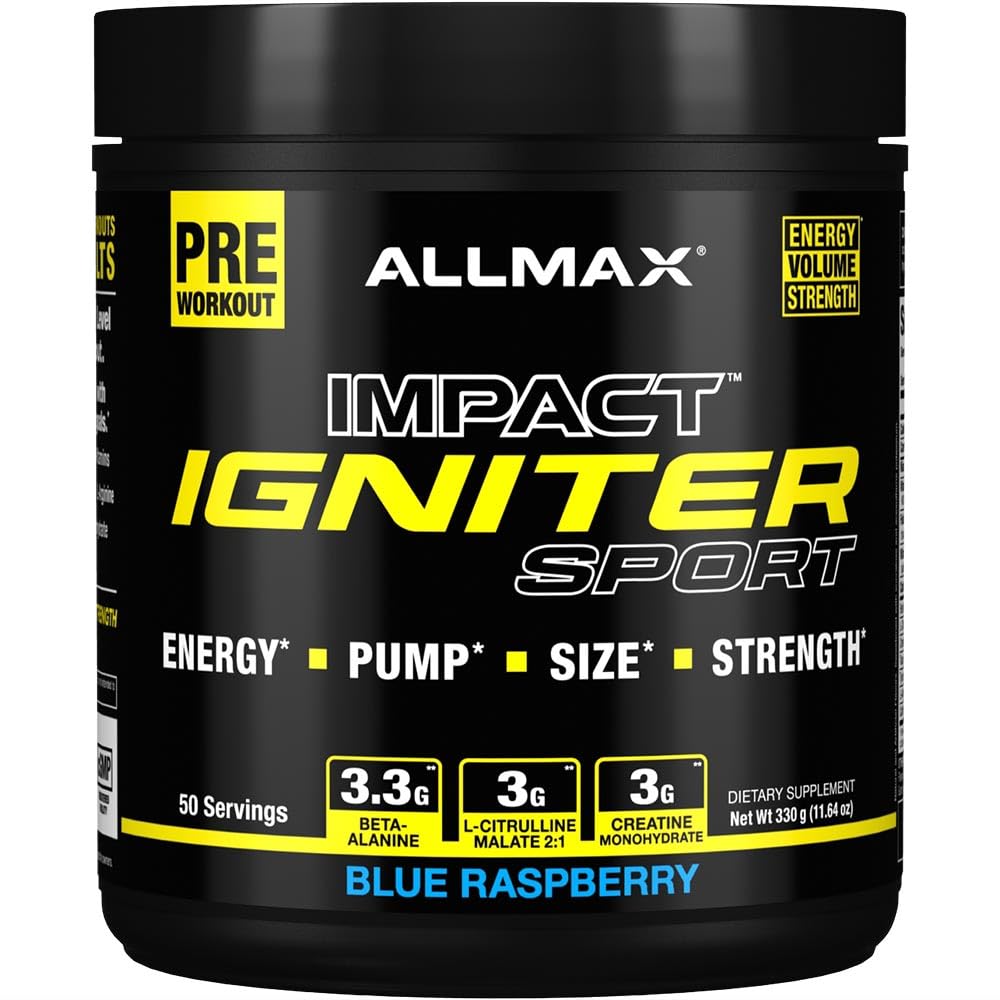 AllMAX IDNITER Sport,蓝莓-330 g - 工作前公式 - 与咖啡因,L-Citrulline,L-Arginine,Creatine & Beta Alanine - 最多50种服务