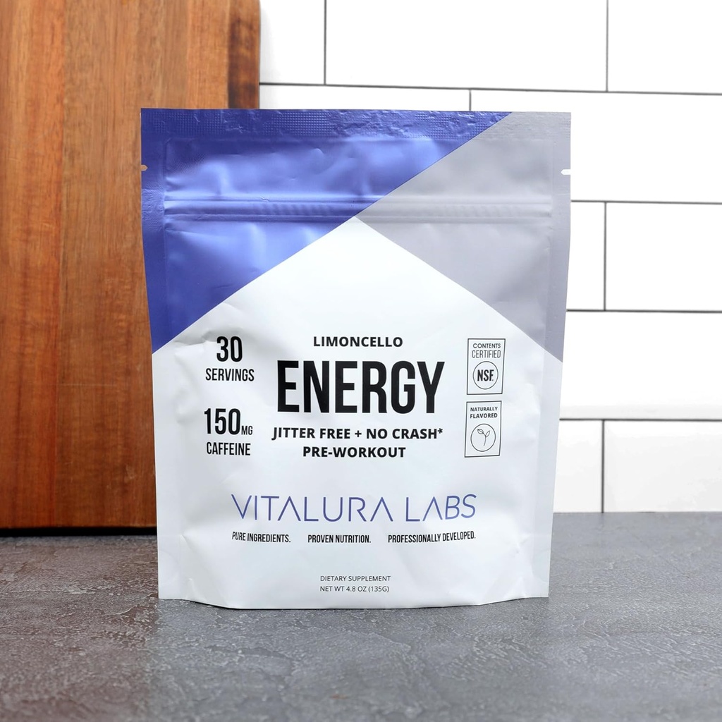 Vitalura Labs 预研粉 - 咖啡因, Theacrine, Rhodiola & L-Thenine for Energy & 耐力 - NSF 内容认证 - Limoncello Flavored - 30 services