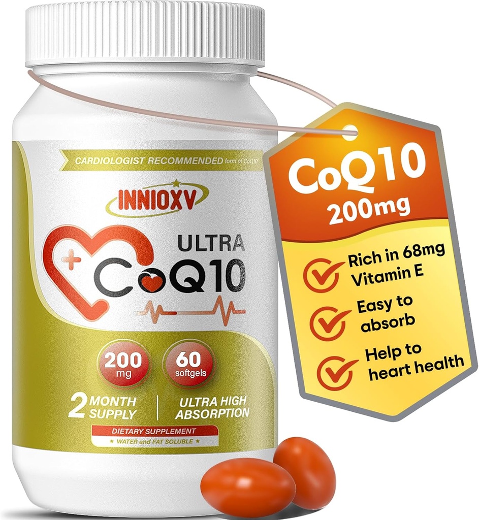 CoQ10 200mg Softgels – 高吸收性Coenzyme Q10 用于心脏健康,细胞能量和抗氧化剂支持 – 60 Softgels