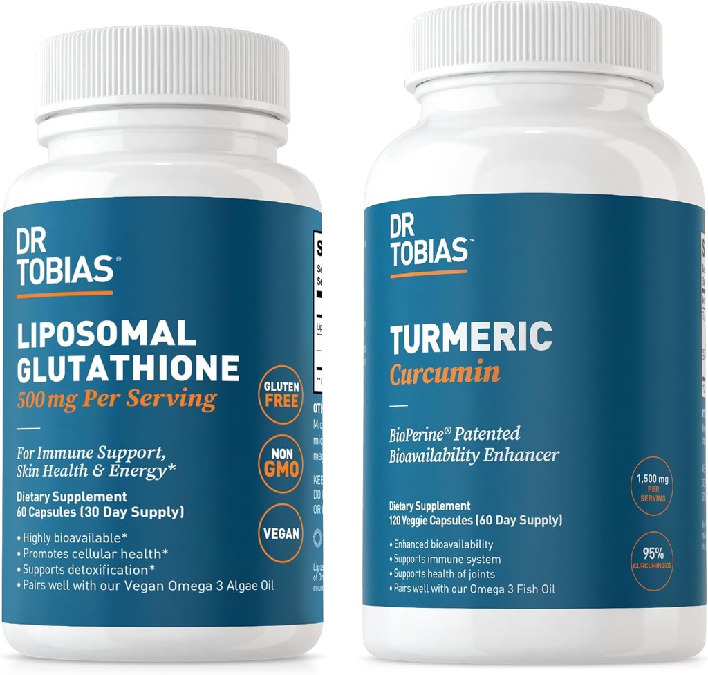 Tobias Turmeric Curcumin博士和Liposomal Glutathione博士 -- -- 支持联合保健、免疫功能和皮肤生命力 -- -- Vegan,非GMO