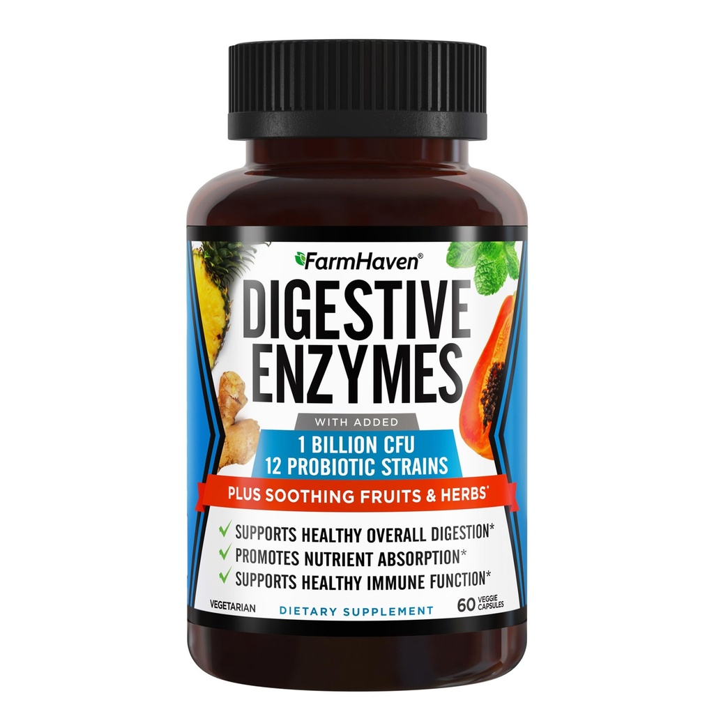农艺消化酶(FarmHaven Digestive Ezymes) 配有 18 Probiotics & Herbs | Papaya, Bromelain, Protease & More for Lactose Absociation & Better Digestion | 帮助 Bloating, 气体, 便秘 | 蔬菜, 60 Capsules