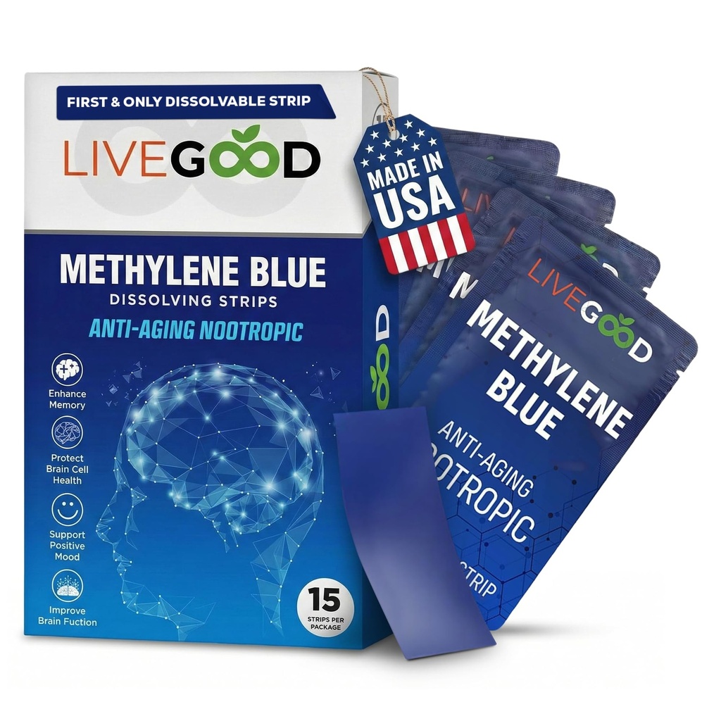 LIVEGOD 甲基蓝 – 甲基蓝 人类,记忆和焦点的大脑补充, 明亮和认知能量,诺诺氏大脑支持,美国制造,15个口服带,每个带20毫克