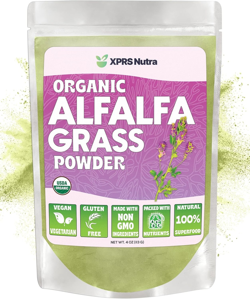 XPRS 努特拉有机阿尔法尔法粉 - Premium Vegan 补充富含钙,抗氧化剂,维生素 - 农民 Alfalfa 补充儿童与成年人 - Vegan 友好健康叶(4 Ounce)