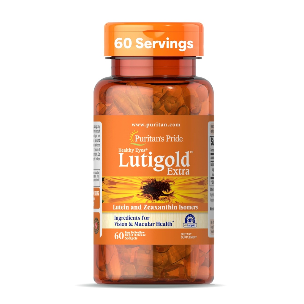 清教徒的"骄傲健康之眼"LutigoldTM Extra Lutein 与Meso-Zeaxanthin和Zeaxanthin为男女服务,视觉健康支持,2个月供应,60个易吞快速释放软胶