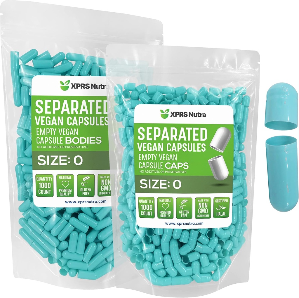XPRS Nutra Vegan 大小 0 分离卡普勒斯 - 1000 个在袋中分离的 Premium 空卡普勒斯 - Pills 0 用于 DIY 补充填充(Aqua)