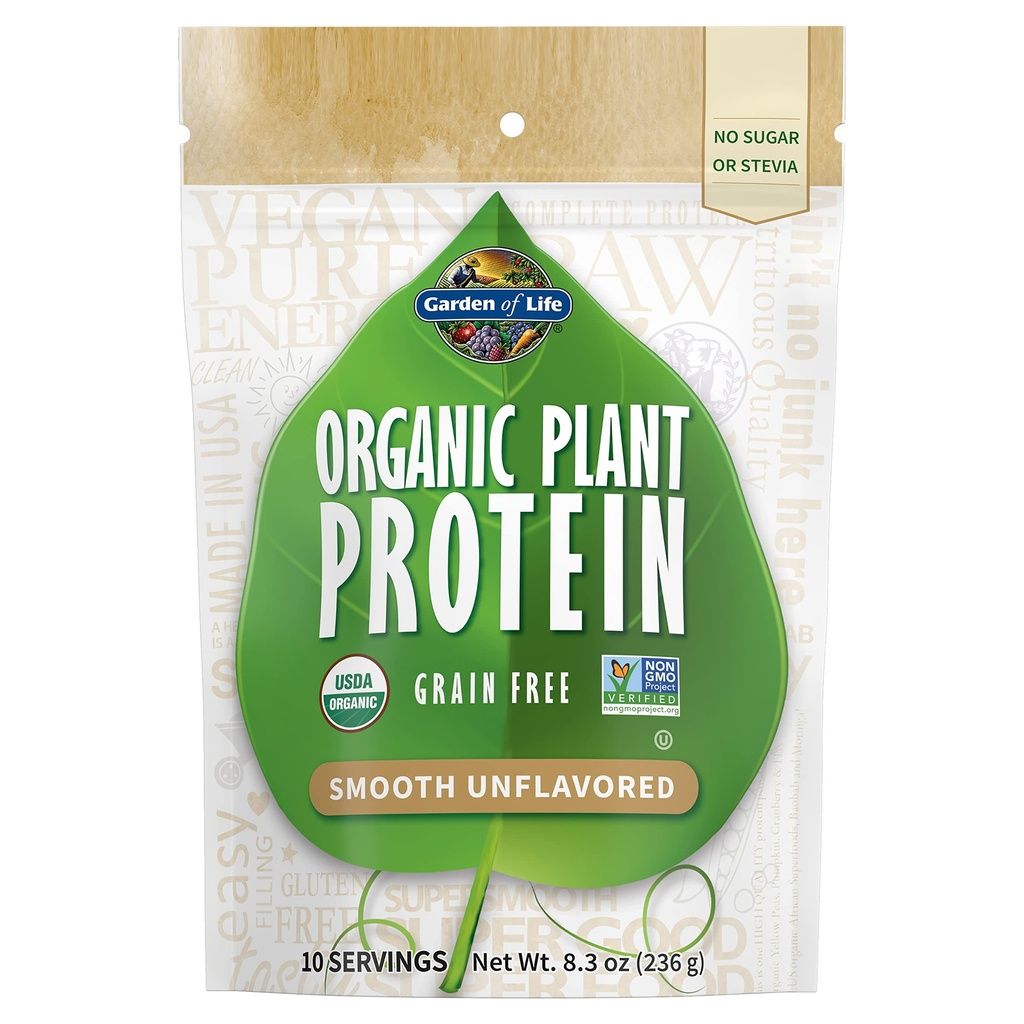生命有机植物园 蛋白质平滑无味粉 10种服务 - Vegan, Grain Free & Gluten Free Plant 基于蛋白质摇摆, 1B CPU Probiotics & Ezymes, No Sugar or Stevia, 15g 蛋白质