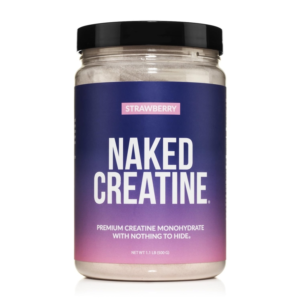 NAKED CREATINE - 草莓火烧的CREATIN 单水合物 - 真正的草莓粉,没有添加剂,肌肉生长,维冈,非GMO,Gluten Free,Soy Free - 45种服务
