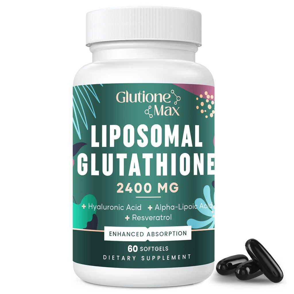 8-in-1 Liposomal Glutathione 2400 MG,高吸收抗氧化剂配方 — 含Hyaluronic酸,Alpha-Lipoic酸,Resveratrol — 皮肤,肝脏解毒和免疫系统,60软胶