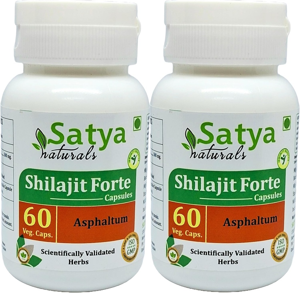 Shilajit Forte Capsules 500 mg. 60 Veg. Capsule | Shilajit (Asphaltum) 摘取 男男女女卡普尔 | Ayurvedic 草药补充剂/补救 | 10:1 堡(2瓶60 Capsules)
