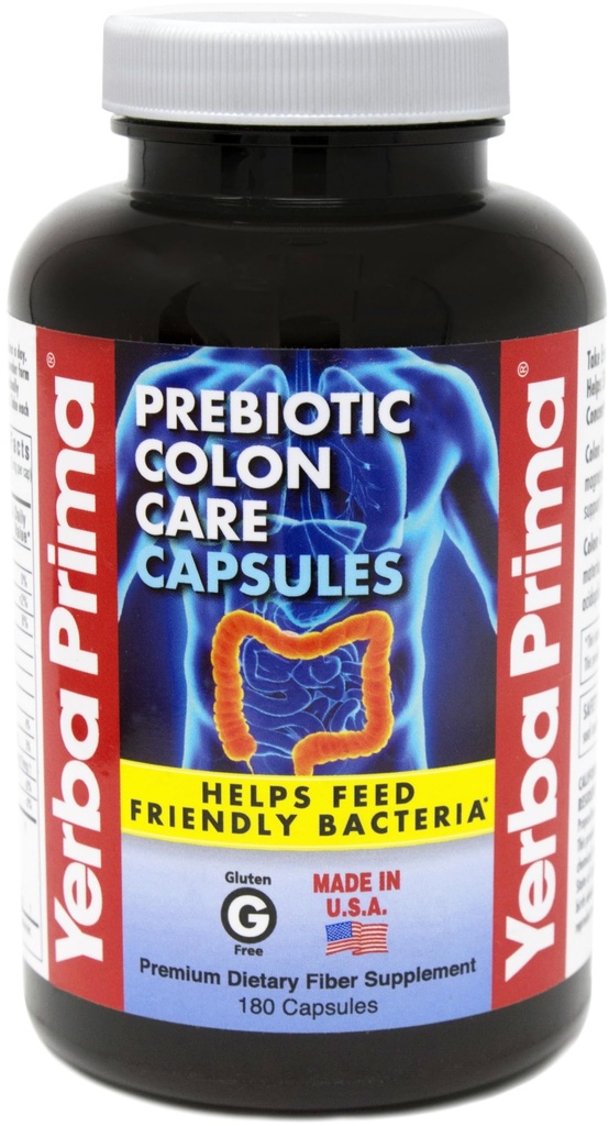 Yerba Prima Prebiotics Colon Care Fiber Caps, 180 Capsules - 五种形式的纤维加FOS Prebiotics - 饮食健康补充剂 - 健康溶性与难溶性正常纤维