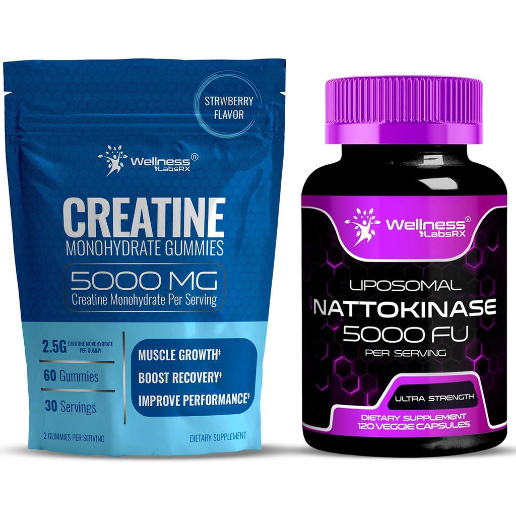 WellNess LABSRX Nattokinase 补充 Capsules 5000 FU - Creatine Gummys 5000mg (英语).
