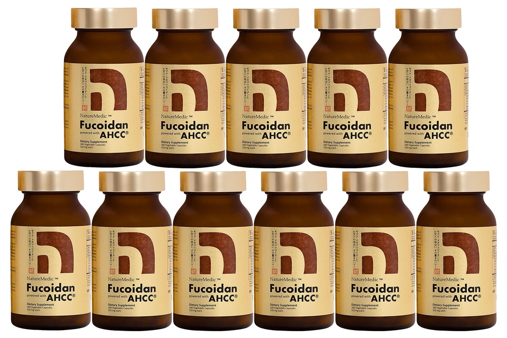 Fucoidan 配有 AHCC 的 棕海藻 高纯度有机体 Mekabu Mozuku Agaricus 10瓶 + Free 1瓶 - 1760 日本制作的蔬菜瓶装