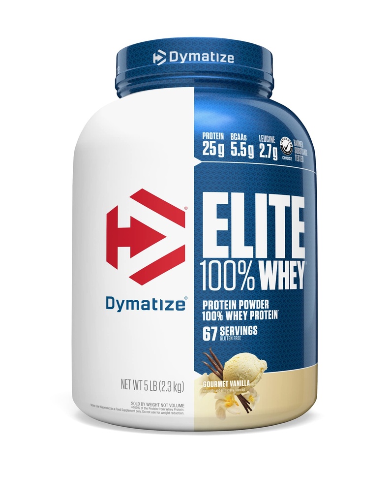 Dymatize Elite 100% Whey蛋白粉,Vanilla, 25g of Protein, 5.5g BCAAs, 少于 140 Cal., Gluten Free, 2g Carb, 2g Sugar, 3g Fat (67 services)