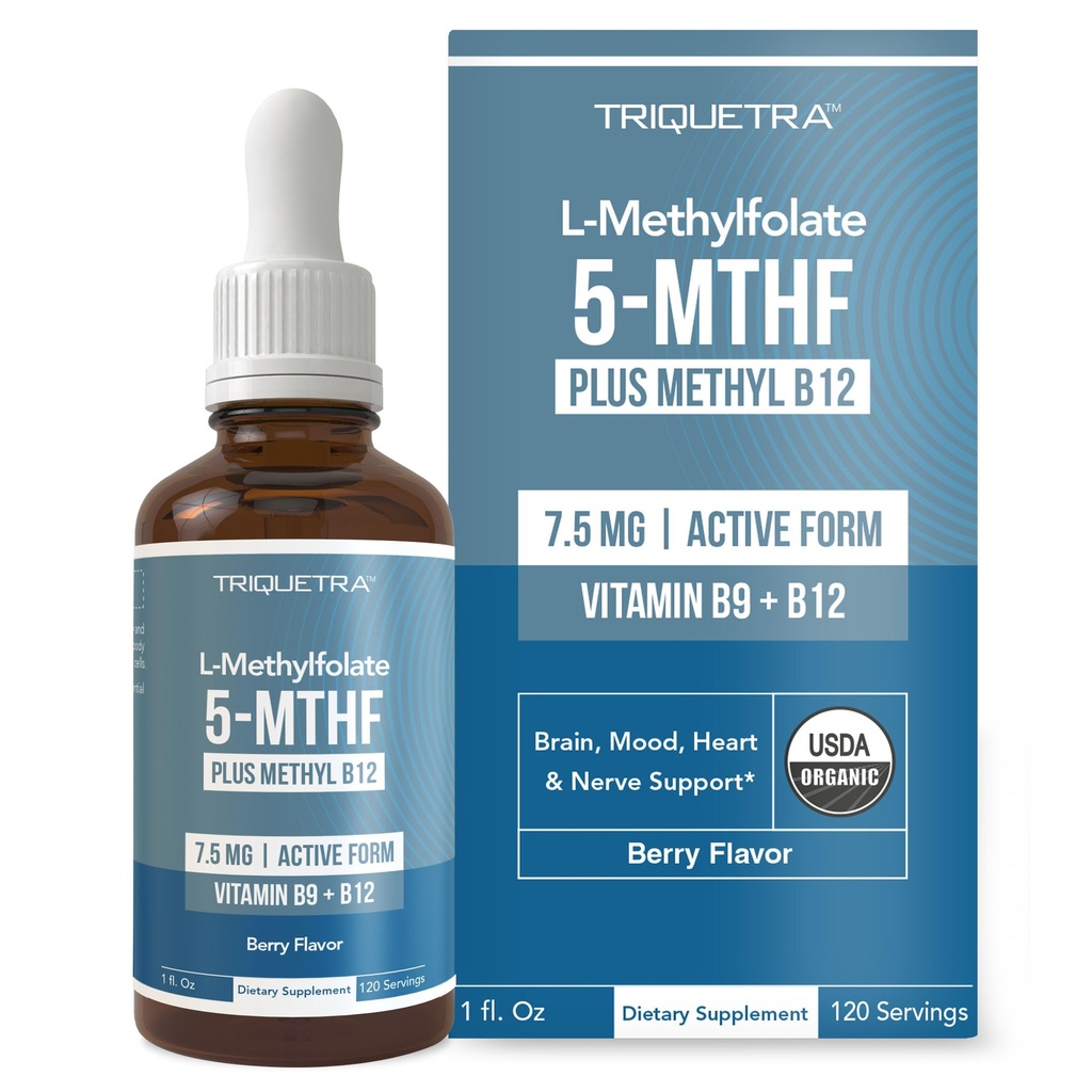 有机L 甲基folate 7.5 mg+ 甲基B12 共构物 - 代谢活性 5-MTHF 形式,Folate的高级形式 - 有机Berry Flavor,液态亚语形式 - Mood,认知,甲基化(1oz)
