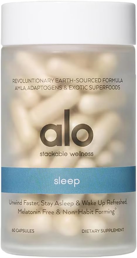 Alo Yoga Sweet Sleep Melatonin-Free Sleep Support with Aquamin® Magnesium, GABA & L-Theanine → 促进休息和放松 → 60 Capsules