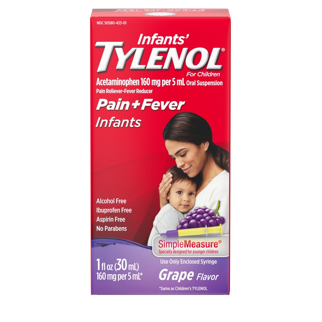 婴儿的Tylenool口服悬浮液药,加乙酰氨基苯,小痛和疼痛的Baby Fever Reliefer, Sore Throat, Headche & Toothache, Grape Flavor, 1 f.