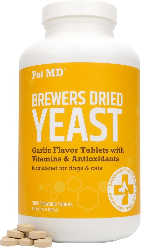 宠物 MD 大蒜和酿酒器 Yeast for Dogs & Cats - Garlic and Yeast Plus 抗氧化剂 - Brewer's Yeast plates for Dogs & Cat - 维生素 B 1 & Vitamin C - 1000 cm