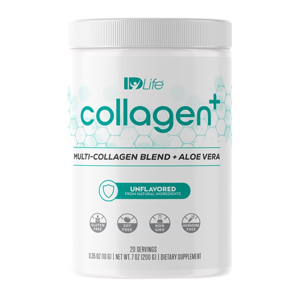 IDLife Collagen + 粉饮 - 与富尔维奇酸和Aloe Vera的多科拉根混合剂 - 用于健康发型,皮肤,钉子,关节和古特 - 20 services / 200g