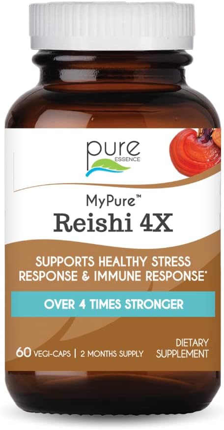 PURE ESSENCE LABS MyPure Reishi 4X 有机蘑菇补充剂 - 100%真实蘑菇提取剂,用于免疫支持,缓解压力,建设能源(60卡普尔)