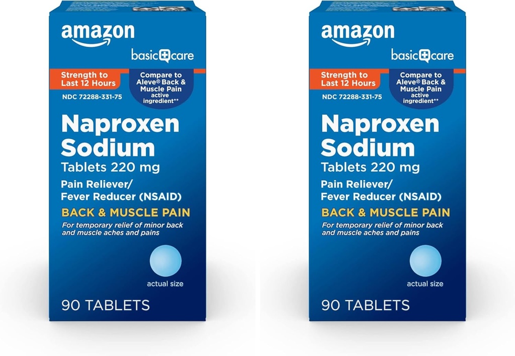 背痛和肌肉疼痛基本护理,Naproxen Sodium平板220毫克,疼痛释放剂和减少发热剂,用于背痛、肌肉痛、小关节炎疼痛、头痛和更多,90个计数(包2)