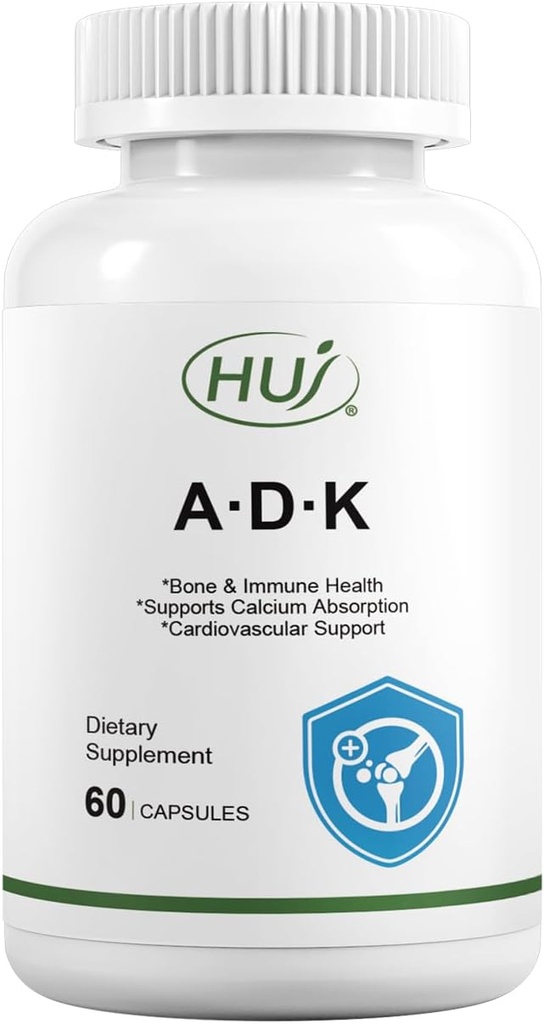 HUJ ADK 补编,60 Capsules, Calcium,维生素A, D3, K2(MK-7)