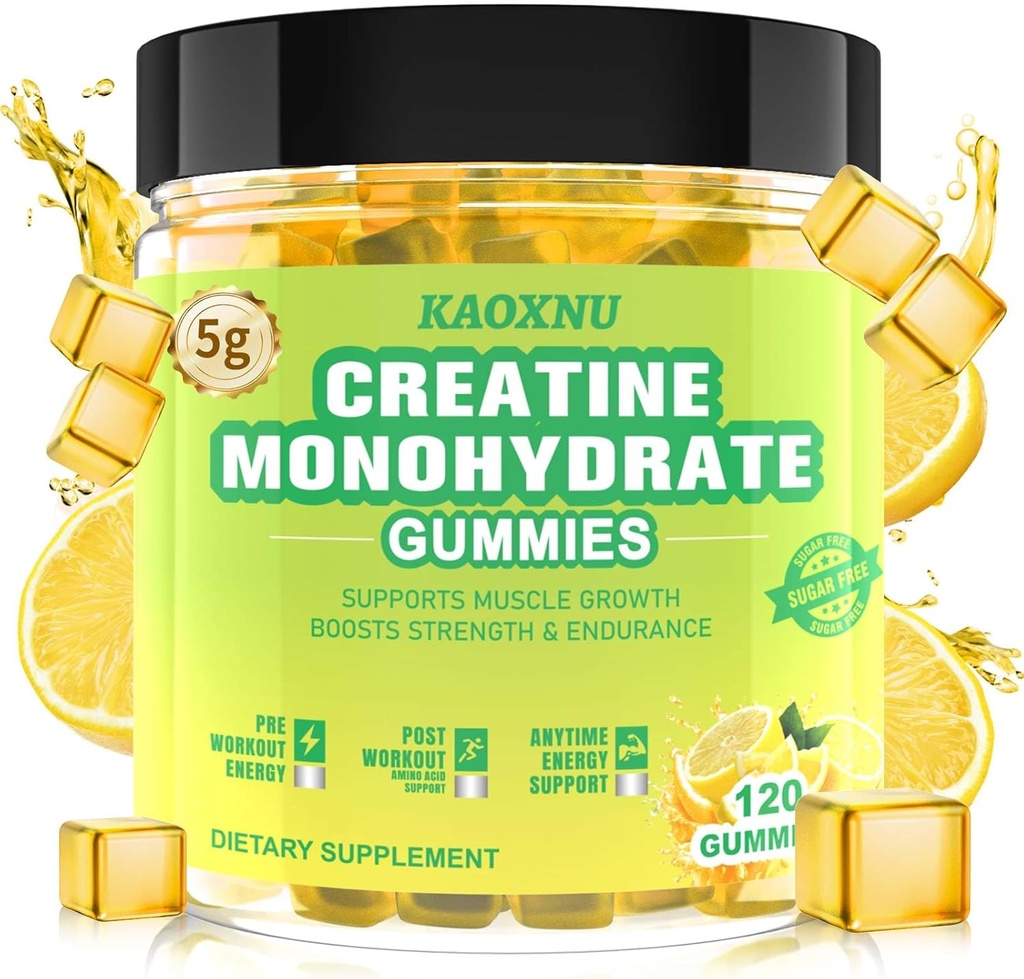 Creatine Monohydrate Gummys for Men & Women, 120 CT Chewable Creatine Gummys for Muscle Support, Energy Boost, 5.6g of Creatine Monohydrate per service - 免糖, Vegan (莱蒙火焰)