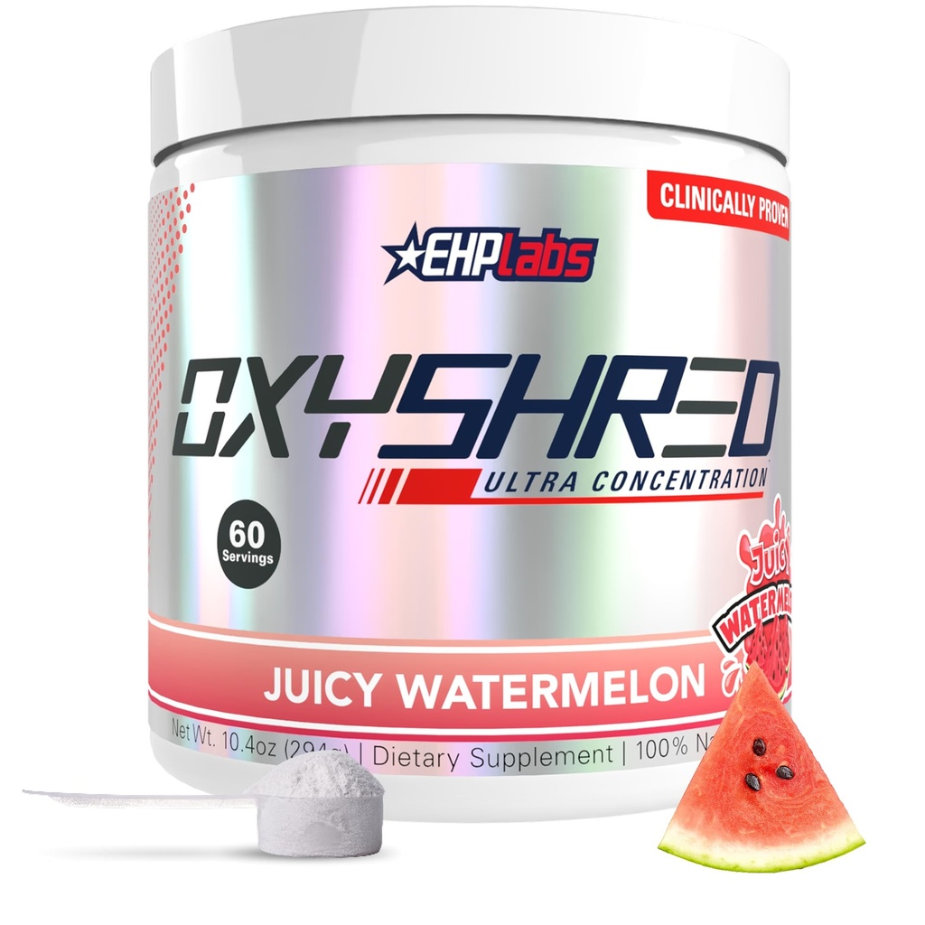 EHP实验室 OxyShred Pre Workout Powder - 配有L Glutamine & Acetyl L Carnitine的预工作粉, 能量靴饮料 - Juicy 西瓜, 60种服务