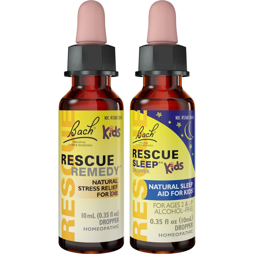 儿童日夜包,Bach RESCUE 补救儿童滴水器[和] RESCUE 睡眠儿童滴水器-2-Pk,压力缓解和睡眠支持 自然花序,Homopathic,Non-Alcohol公式,10mL Ea