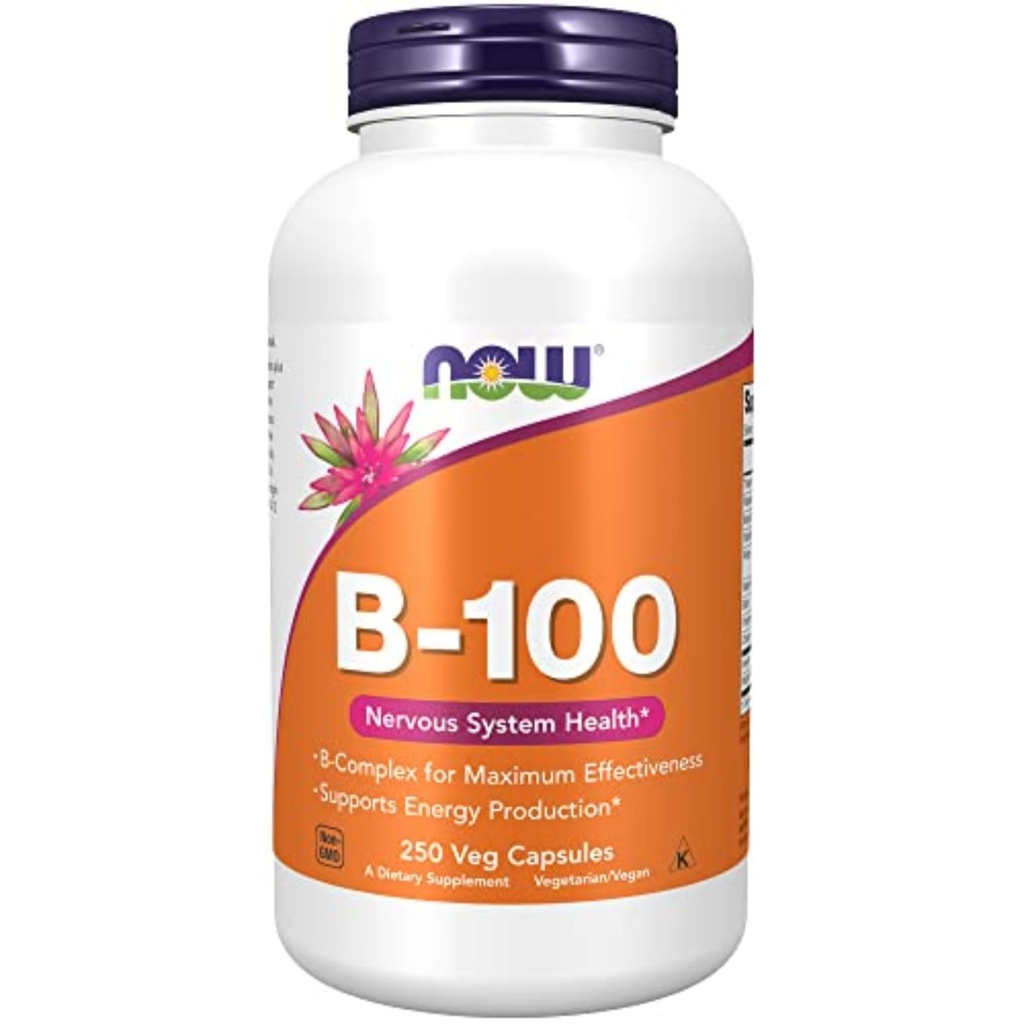 NOW 补编,维生素B-100,能源生产*,神经系统保健*,250 Veg Capsules