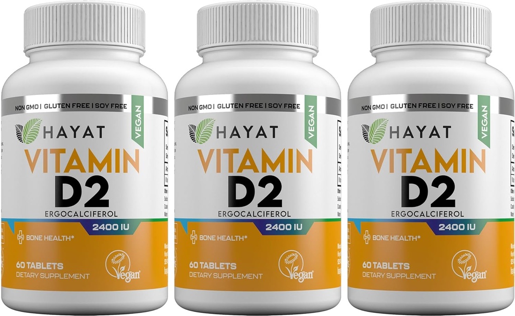 HAYAT 维生素 Vegan 天然维生素 D 24 IU, D2, 经认证的Halal(3包)