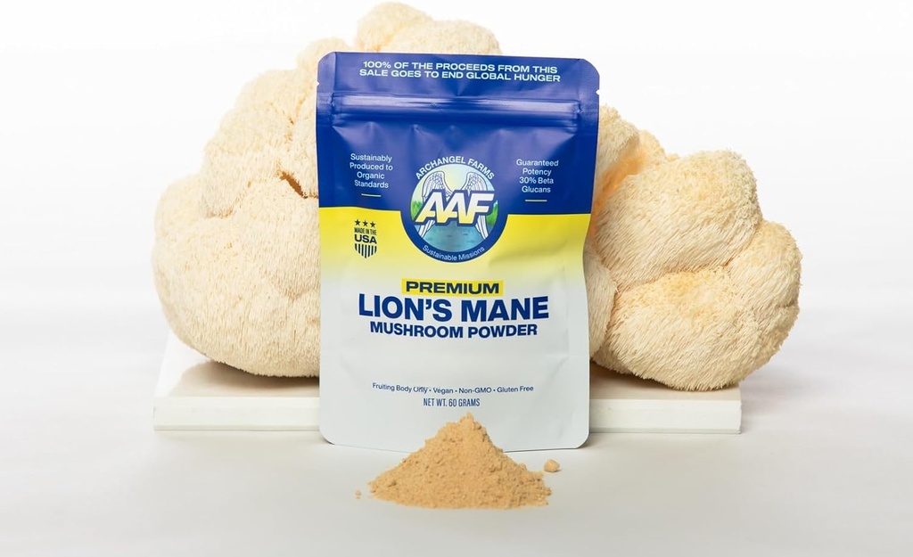 Lion's Mane Mushroom Powder, Brain Supplement for Memory and Focus, 校对:Beta-Glucan, 文摘与免疫支持补编, 有机与非GMO, 60g, 60日供应