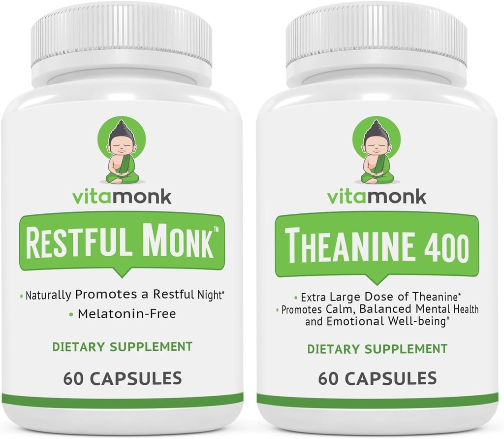 VitaMonk睡眠组合和L-Theanine:Melatonin自由睡眠援助和放松包