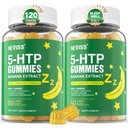 5-HTP Gummys + GABA - Melatonin Free - 放松加香蕉萃取剂的Gummys,L-Theanine,L-Tryptophan,用于健康休息循环和循环节奏的维生素D3,大脑功能和肌肉放松,包装2
