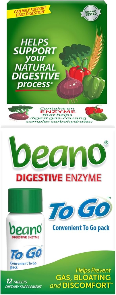 Beano To Go Go Gas 预防、食物酶 饮食补充、帮助文摘、气体催化食品,12块