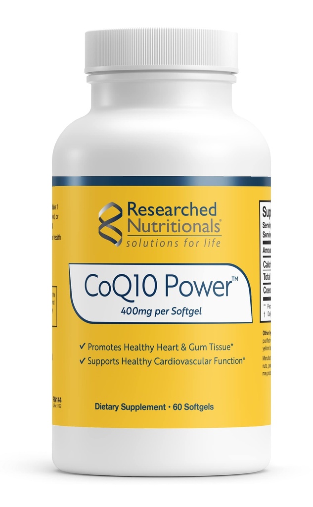研究营养学 CoQ10 400mg 软胶促进心脏健康 - 治疗- Strength Coenzyme Q10 补充 - 支持自然能源和免疫功能,促进健康胶组织(60软胶)
