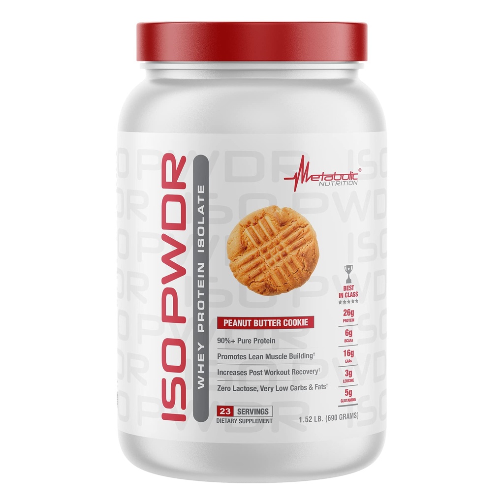 代谢营养 Whei蛋白隔离 ISO PWDR 花生酱 Cookie, 1.54lb, 23 services, 26g蛋白, 快速消化, 零卡布, 美味Flavor, 甚低卡布和脂肪, 零乳糖