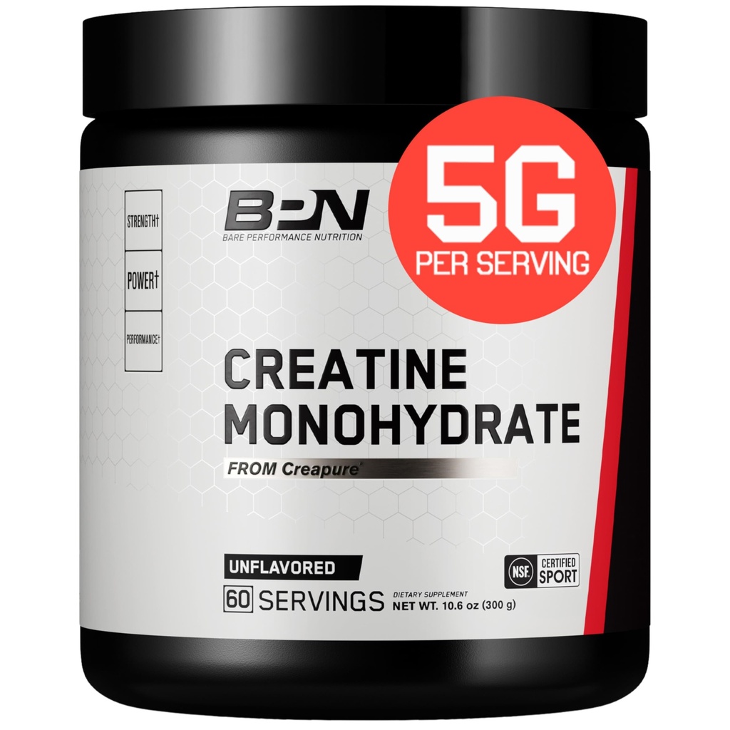 活性营养,由Creapure制作的BPN纯丙酸单水合物粉,每服5克Creatine,支持肌肉生长,无味的Creatine粉,60名服务