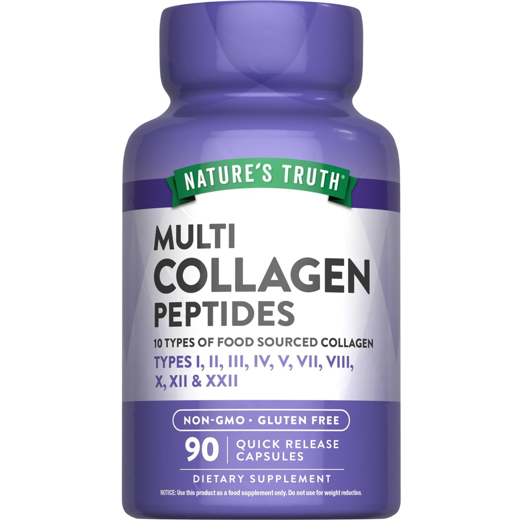 Nature's Truth Multi Collagen Pepteides Capsules – 类型 I, II, III, V, X → 2000 mg → 90 Counter Keto Friendly – Keto 非 GMO 和 Gluten 免费补编