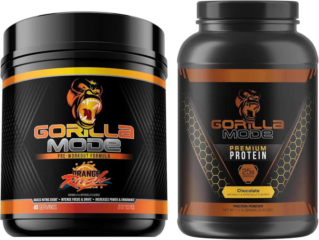 Gorilla Mind Pre Workout(橙色拉许) + Premium Whey蛋白(焦油) - 燃料最高效果综合堆栈