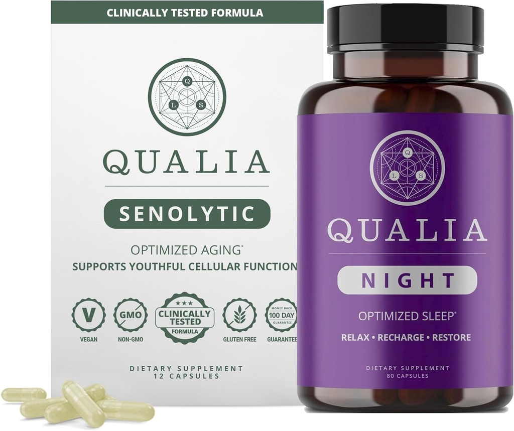 Qualia生命科学 Bundle Qualia Night & Qualia Senolytic, 深呼吸和最佳细胞修复科学备份