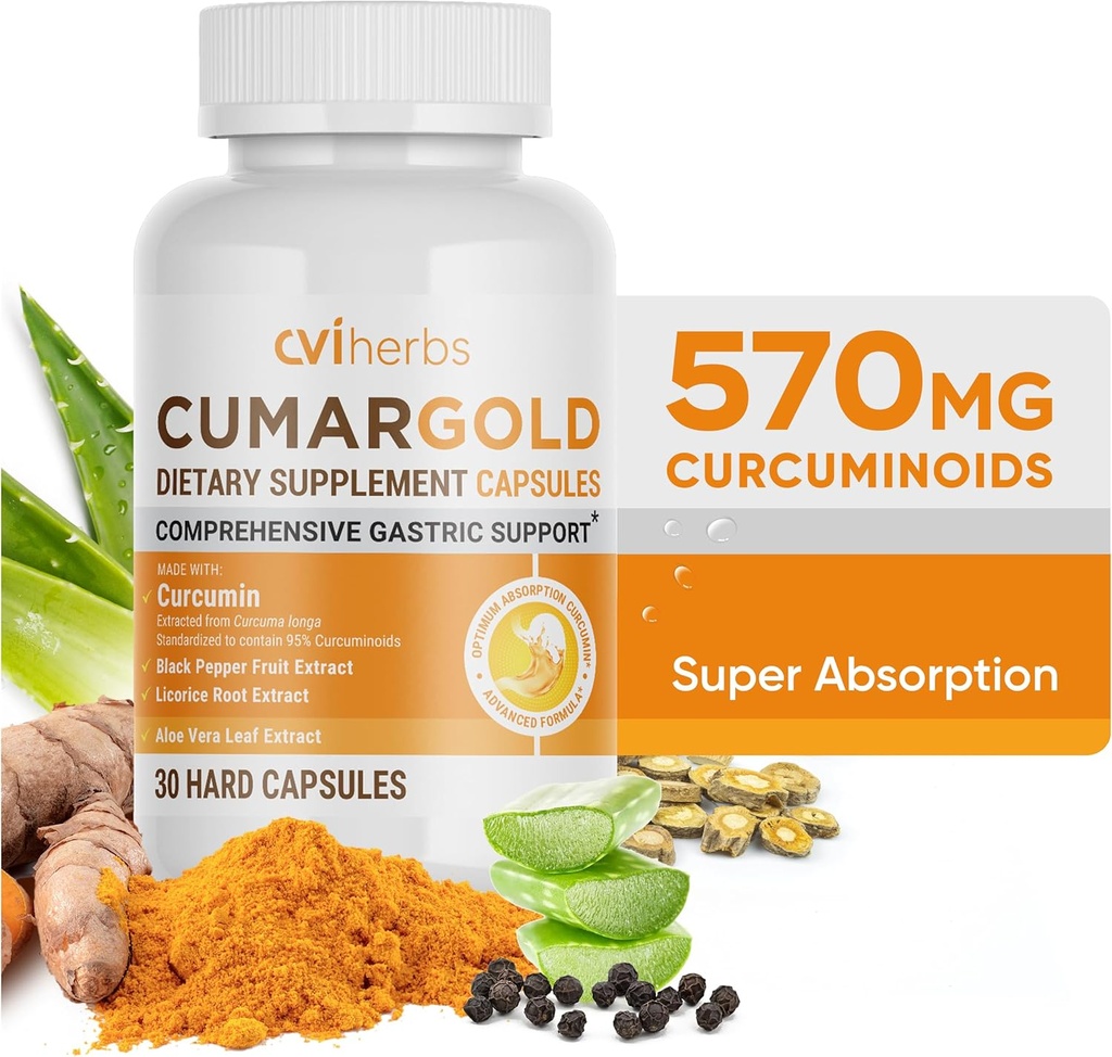 Cumargold 570mg Curcuminoids Turmeric Curcumin 配有 Piperine, Licorice Root & Aloe Vera - 高概率天然井盖(30个计数)