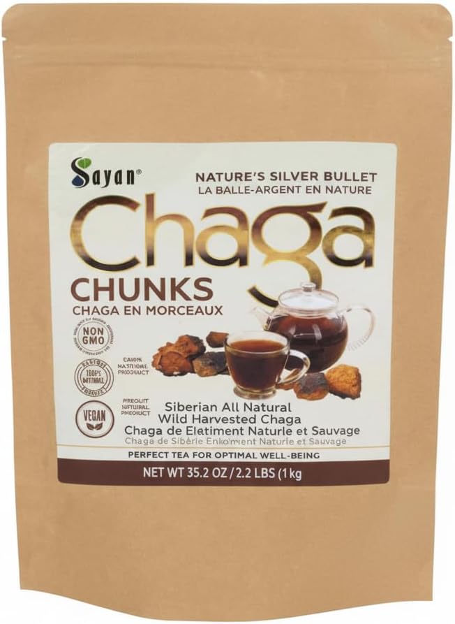 Sayan Siberian Prure Raw Chaga 蘑菇裂片与黑色顶部结壳 35.2 Oz/2.2 lb – Premium Wild-Harvested Antioxidant Tea 用于免疫支持,聚焦和消化健康 - 非GMO