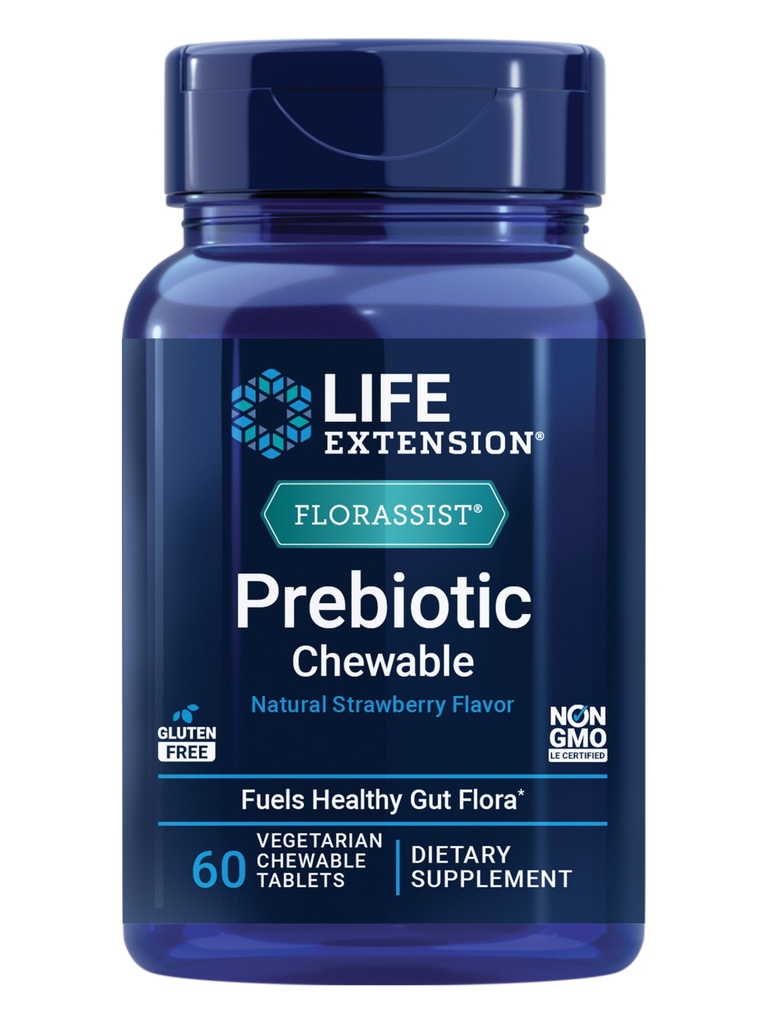 FLORASSIST 生命延长(FLORASSIST) 生前蔬菜(草莓),1000 mg xylooligosaccharides,生前补充剂,为Gut Flora、Gluten-Free、N-GMO、蔬菜、60个可嚼片提供燃料