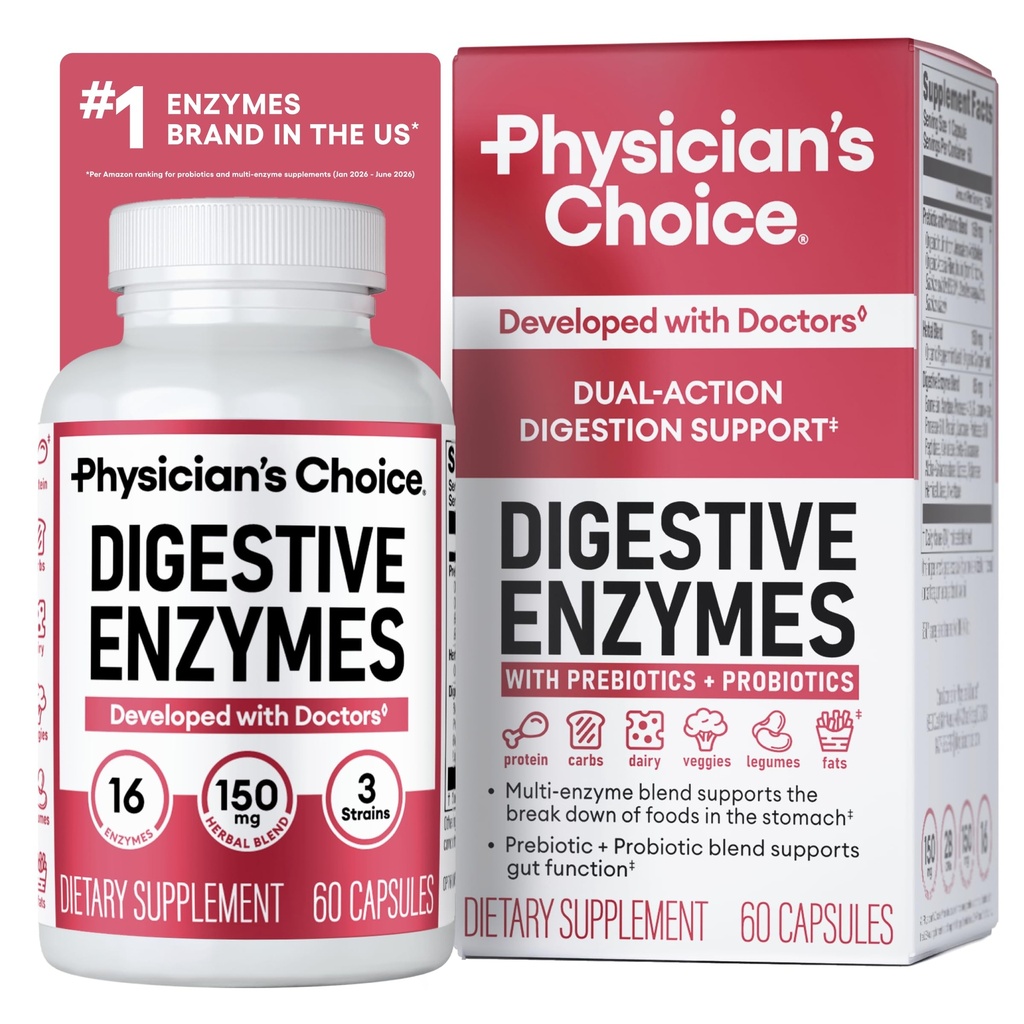 物理学家的CHOICE 消化酶促进Bloating & Drobision - 16 种带有机生素的酶与 Probiot for Gut & Drobisive Health - 饮食时间不适的缓解 - 双重行动支持 - 60 CT