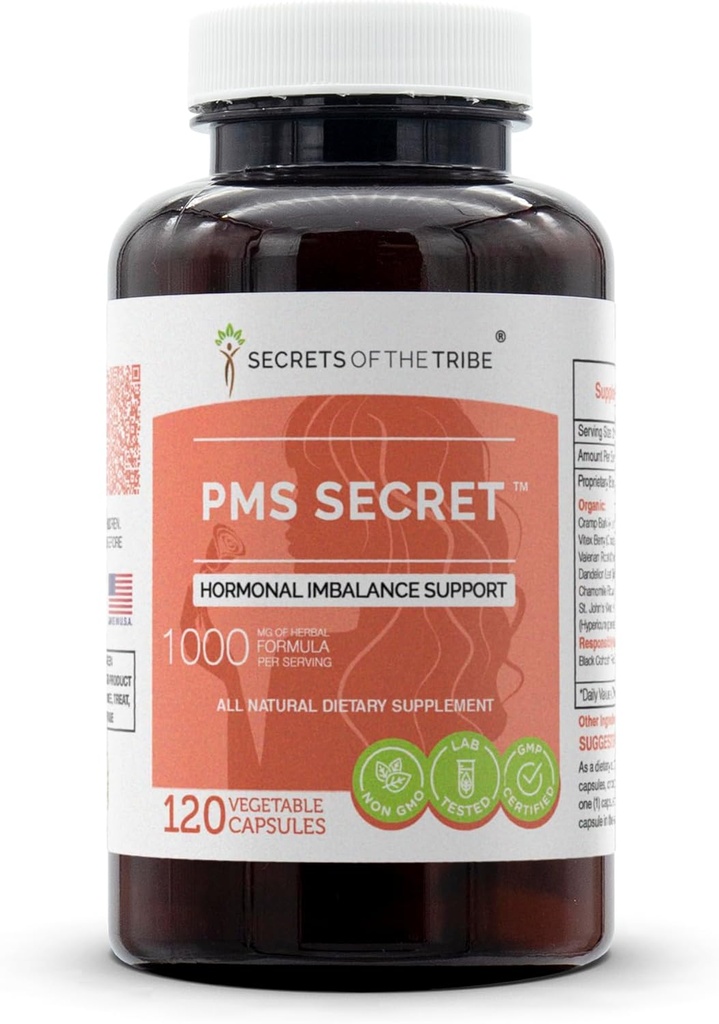 PMS Secret 120 capsules, 1000 mg, 黑科霍什, Cramp, Vitex, Valerian, Dandelion, Chamomile, 圣约翰虫. 激素平衡支持(120盖)