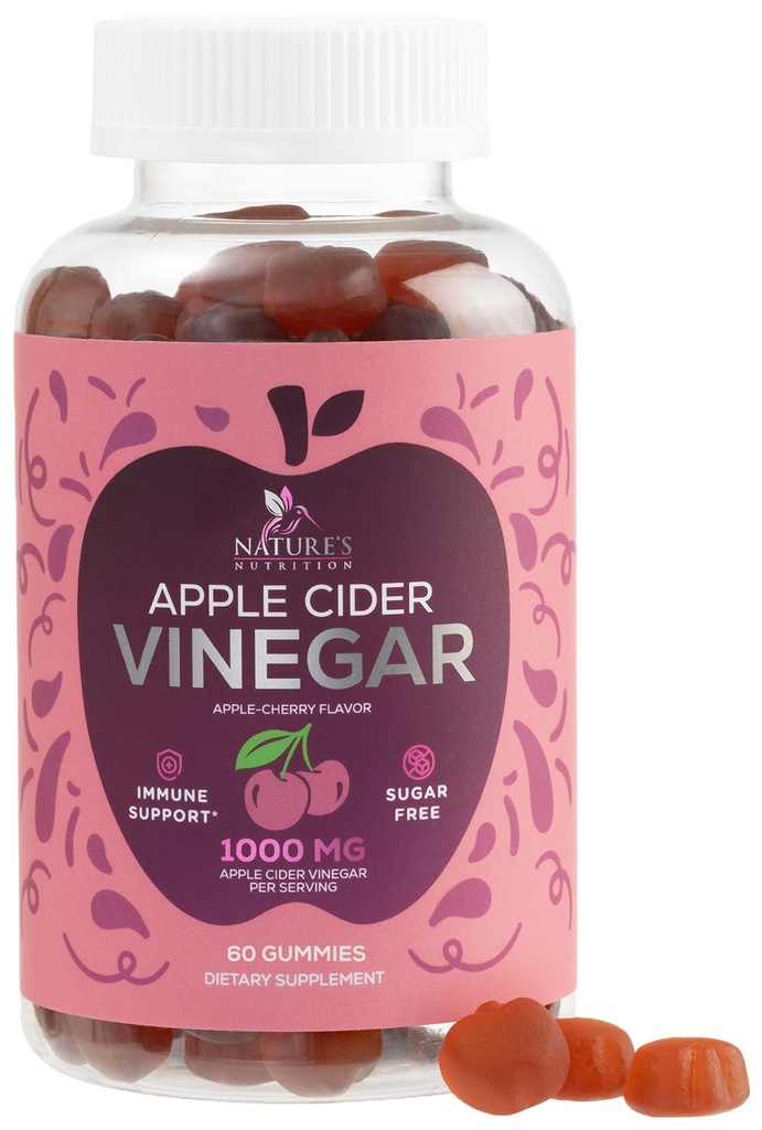 Vegen Apple Cider Vinegar Gummys 1000mg - 配有维生素B12的无糖ACV Gummy Vitamins 补充能源 - Keto 友好文摘,Detox, Cleanse 支持 - Gelatin - Free, Non-GMO - 60 Gummys