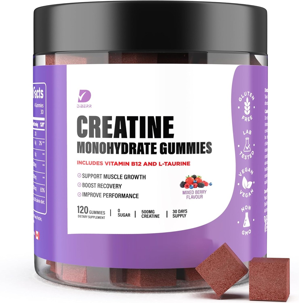 Creatine Gummys - Creatine Monohydrate Gummys for Men and Women - 5g of Creatine Monohydrate by service - 增加重点,力量,耐力 - 构建肌肉,无糖,维根,非GMO 120 Ct