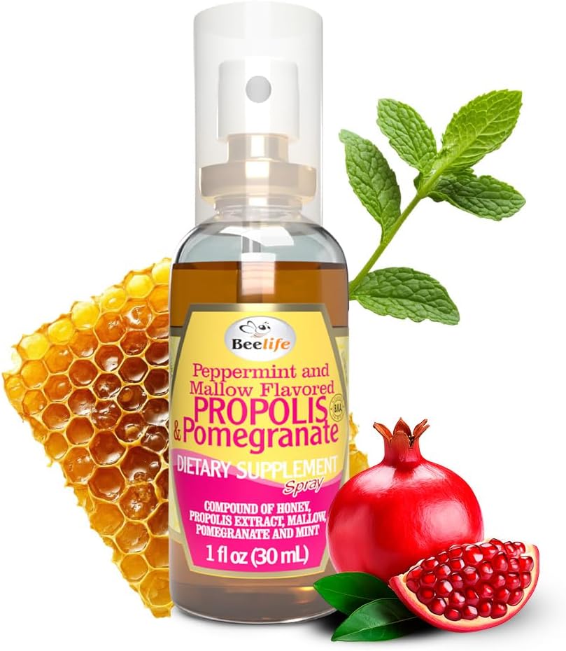 黄蜂生命 Propolis Throat Spray — Soothing Honey, Mint & Pomegrant — 天然免疫支持 & Sore Throat Relief — 抗氧化剂,富含Flavonoids & Artepillin C, 无糖,无糖,1-Pack, 30ml
